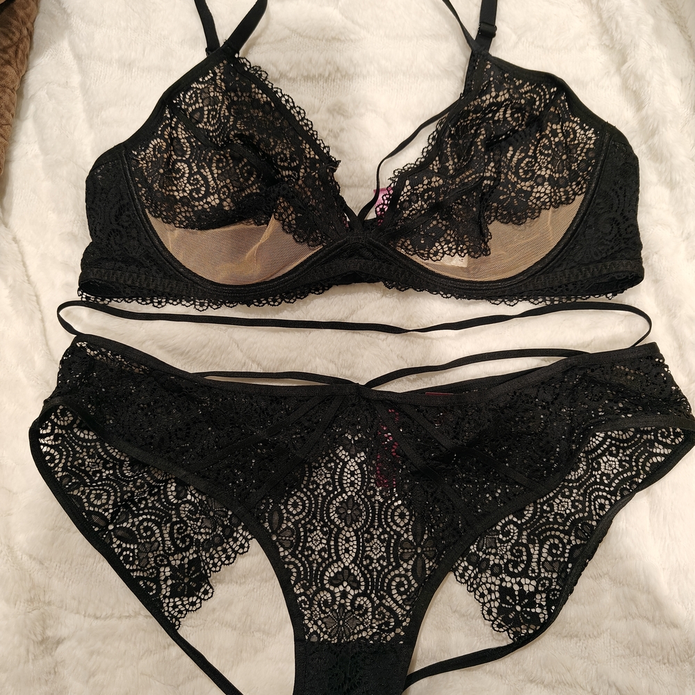 Adore Me Black Lace Bra and Panty Set